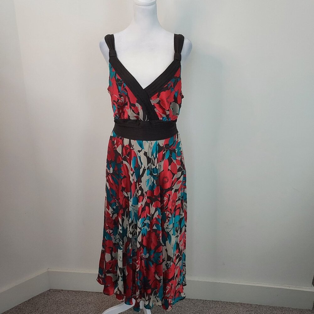 Monsoon Midi Floral Strappy Fit & Flare Silk Blend Dress Size 12 (US)